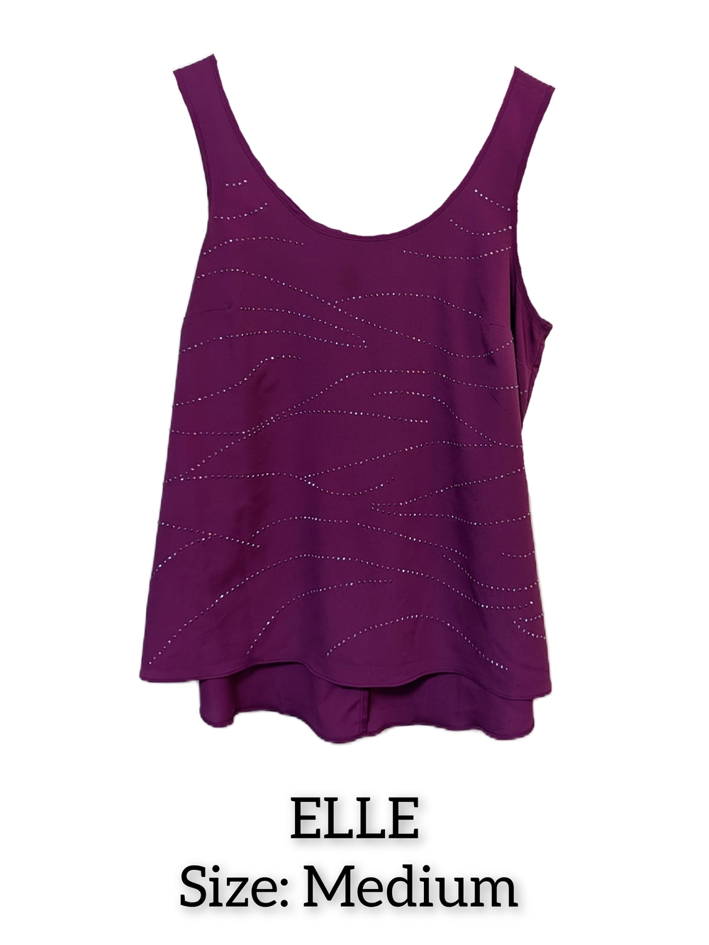 Elle Deep Plum Tank Top with Wave Rhinestones